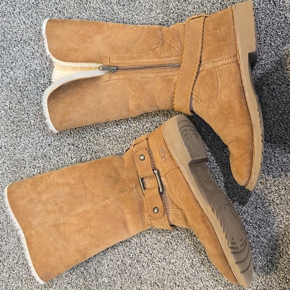Ugg Australia Women Brown Suede Tall Boots Riding Sheepskin Shoes Sz 8 - Picture 9 of 13